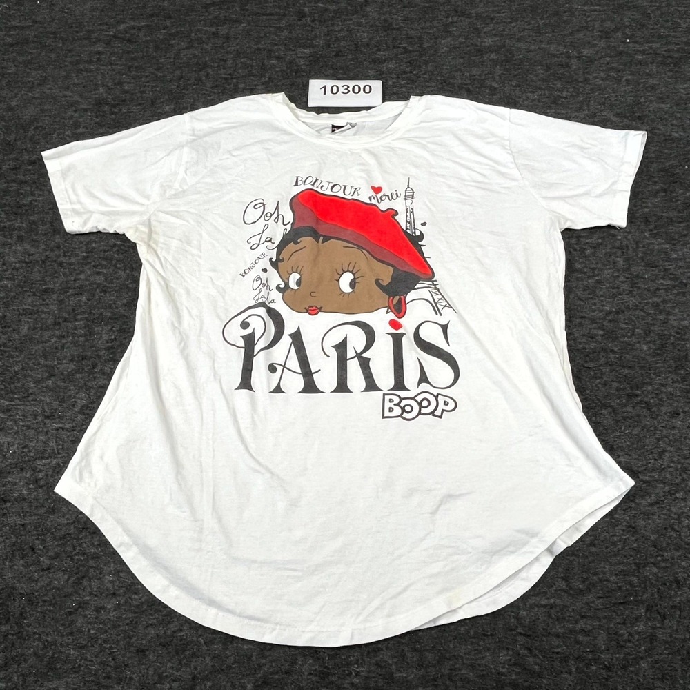 Popular Sports Betty Boop Paris Graphic T Shirt Womens 2X White Curved Hem Tee